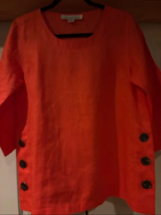 Caroline Rose Orange Linen-Blend Button-Detail Tunic - Picture 3 of 6